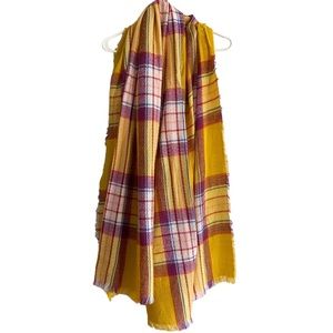Yellow and Maroon Plaid Fall/Autumn Scarf with fringed edges. 5 1/2 foot long.